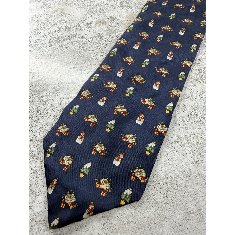 Brooks Basics Tie Mens One Size Blue Silk Snowman Christmas